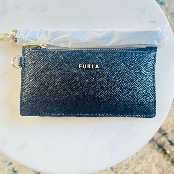 FURLA Classic Credit Card Case Leather Wallet Wristlet, Black, Wrist Strap, NWT - Picture 9 of 16